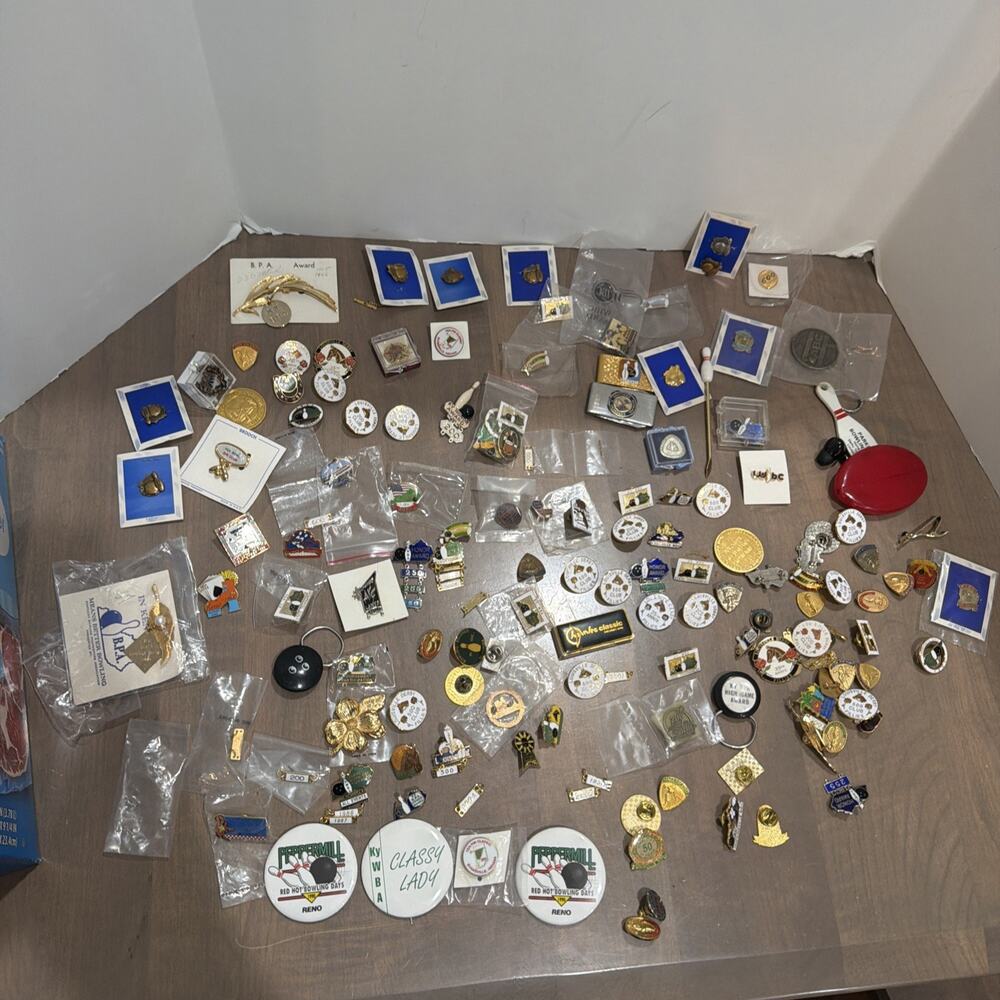 Huge Lot Of Bowling Lapel Hat Pins 600 club 200 game collector pins Wibc